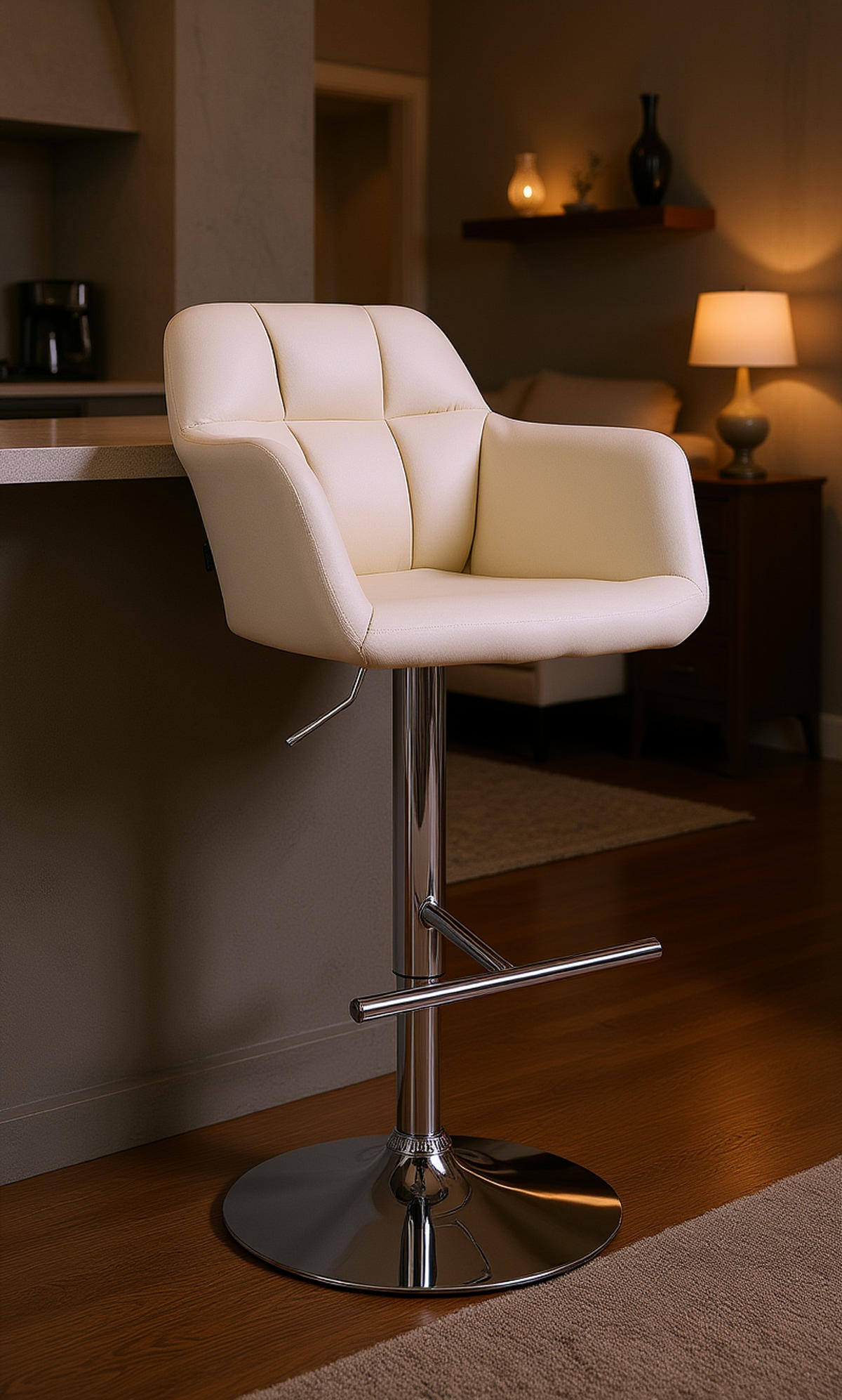 BARHOCKER Nardo Stoff chrom creme - Chromfarben/Naturfarben, Textil/Metall (57/118/59cm) - TPFLiving