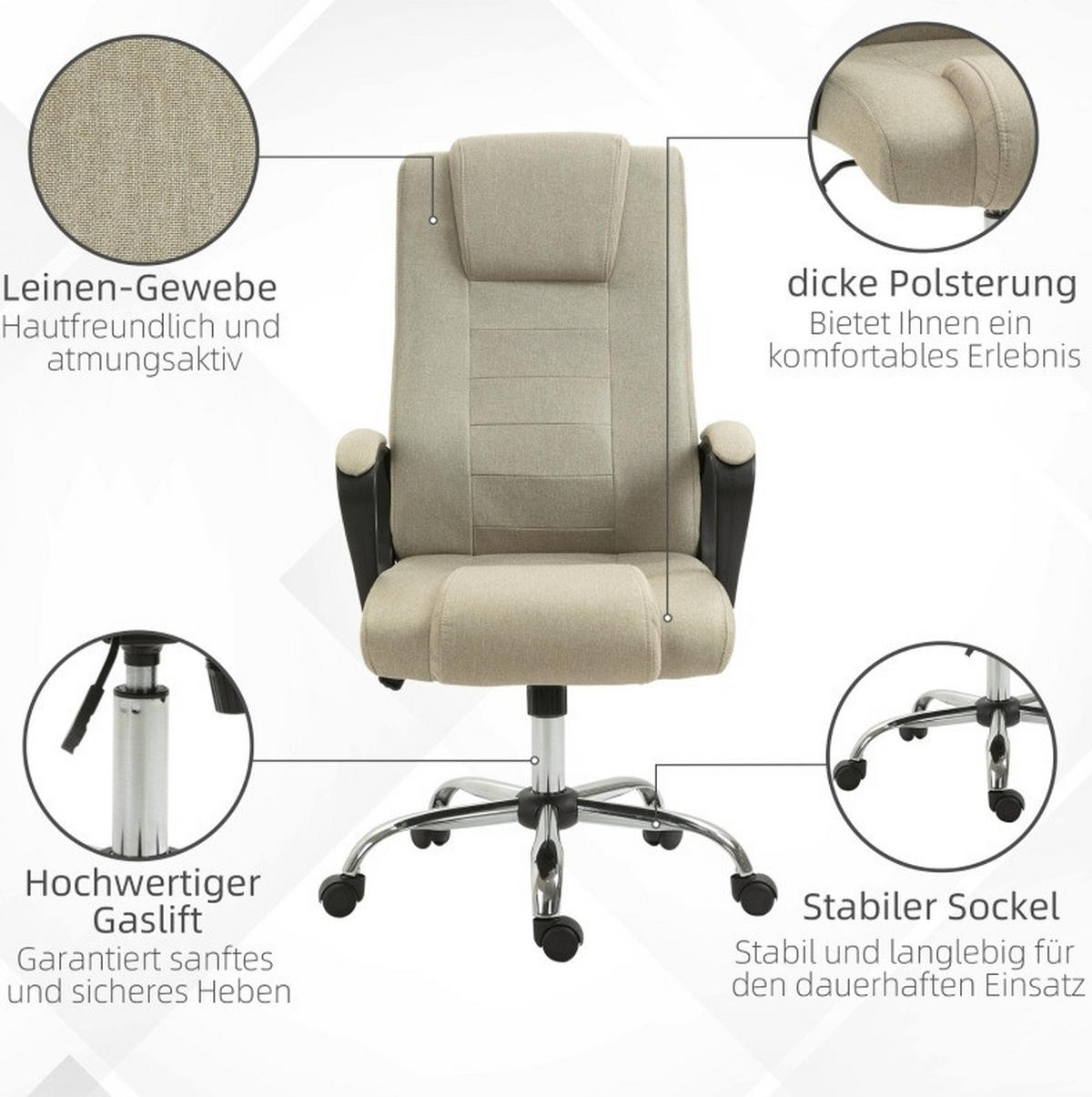 STUHL 62/76/110-119 cm, ergonomisch, höhenverstellbar und drehbar in Leinenoptik, Beige - Beige, Kunststoff (62/119/76cm) - Redom