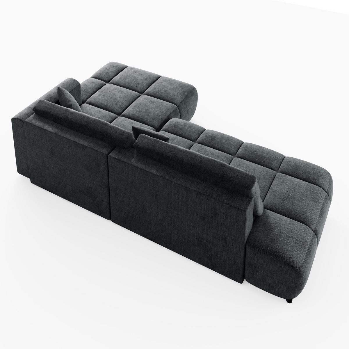 ECKSOFA BARI Rechts Dunkelgrau Chenille-Stoff L-Form Couch mit Schlaffunktion & Bettkasten - Dunkelgrau/Schwarz, Holz (280/170cm) - Barchello