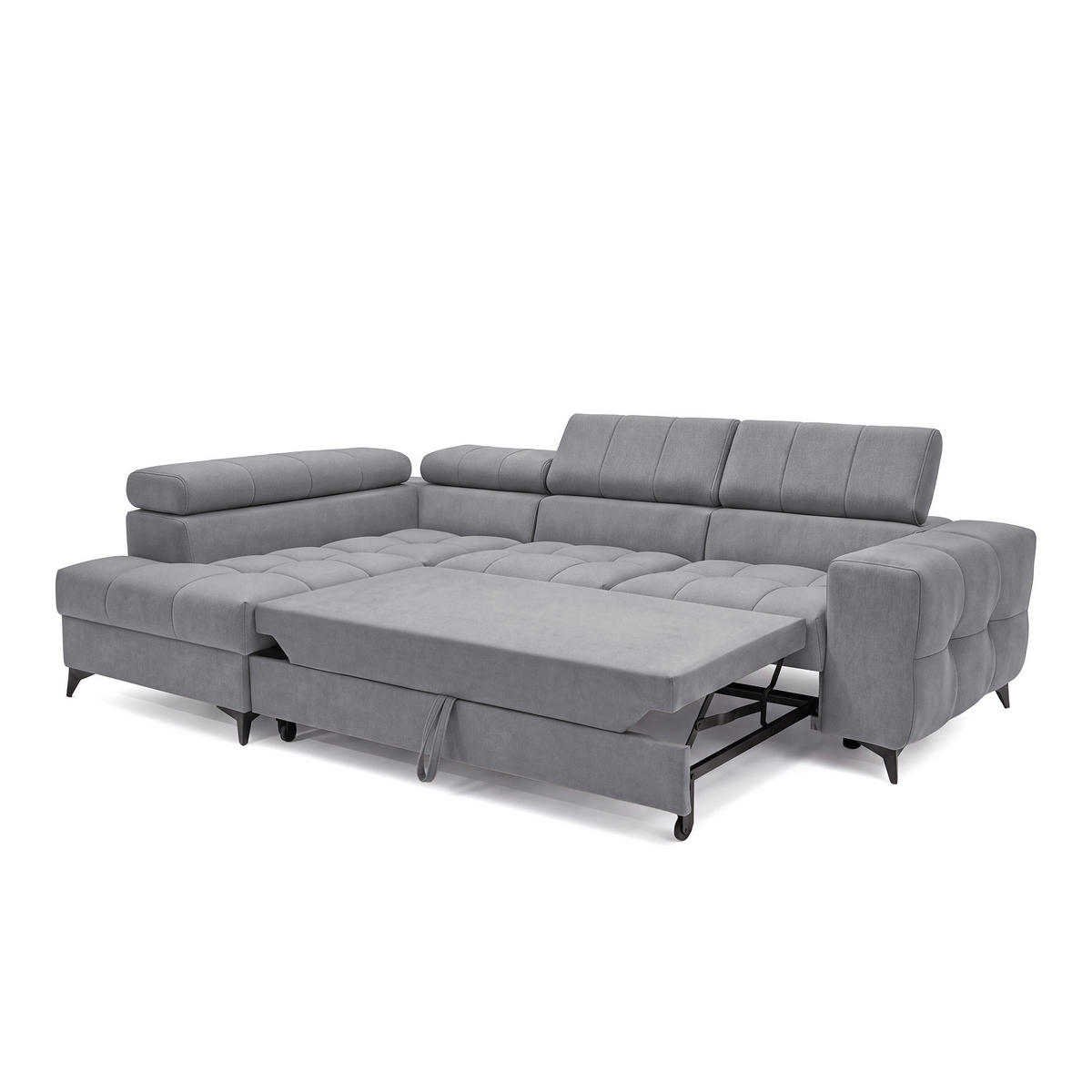 ECKSOFA PUDDING S Links mit Schlaffunktion 125x195 Velours Dunkelgrau - Dunkelgrau/Schwarz, Holz/Textil (177/275cm) - Muffo
