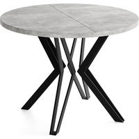 ESSTISCH Revena runder ausziehbarer, Grauer Beton 100-180/100/76 cm - Hellgrau/Schwarz, Holzwerkstoff/Metall (100/100/76cm) - WFL GROUP