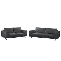 POLSTERGARNITUR (3-2) - Strukturstoff - Hellgrau, Textil (1/1/1cm) - home24