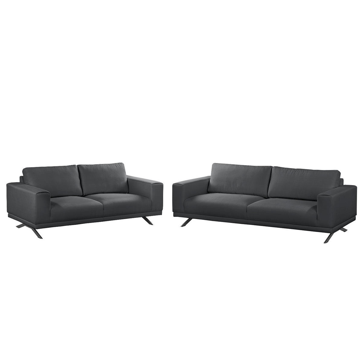 POLSTERGARNITUR (3-2) - Strukturstoff - Hellgrau, Textil (1/1/1cm) - home24