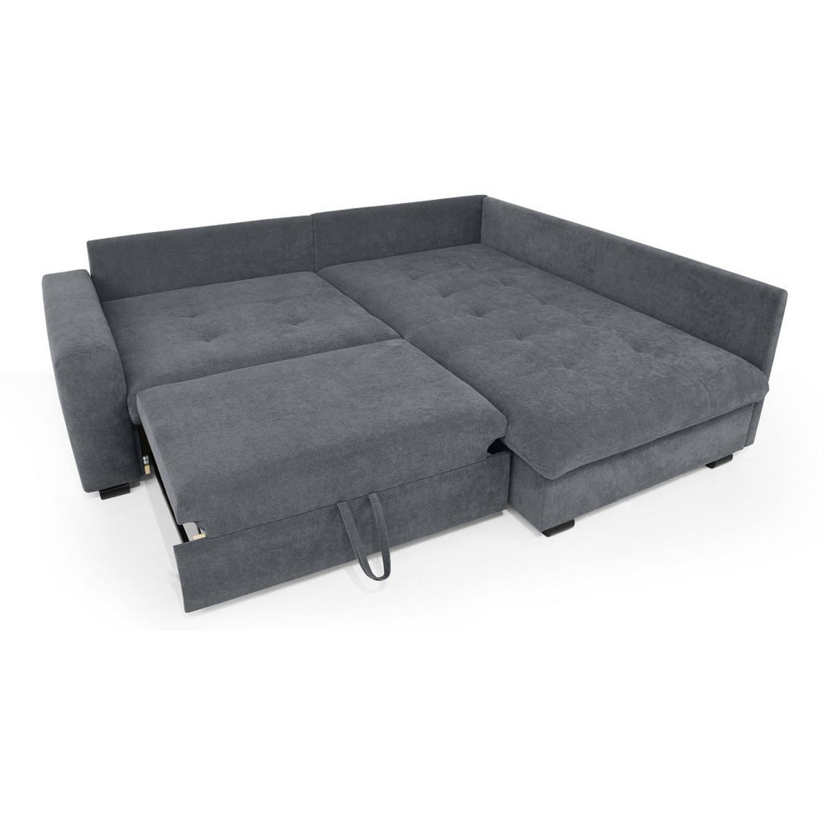 ECKSCHLAFSOFA Ramo mit Bettkasten, Topper gratis, Dunkelgrau, rechts - Dunkelgrau/Schwarz, Textil (229/190cm) - Beautysofa