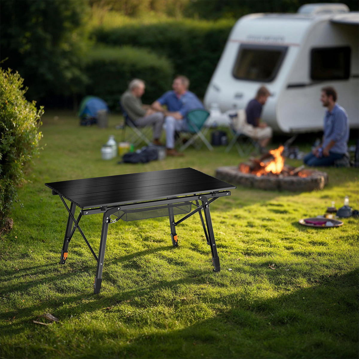 CAMPINGTISCH Tina,90 x 52 x 47 - 70 cm,schwarz - Schwarz, Metall (90/52/70cm) - tectake
