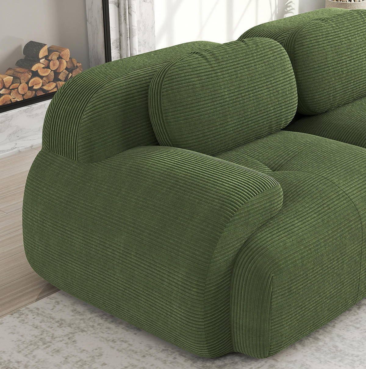 SOFA modular Ecksofa Cordstoff Green montagefrei - Grün, Kunststoff (178/388cm) - Meubliv