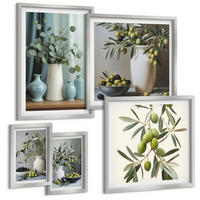 BILDER SET 5er Set - 50x50 cm & 20x30 cm & 40x60 cm Silberner Rahmen - Oliven in Vasen in gedeckten Farben - Silberfarben, Kunststoff (40/60cm) - TULUP