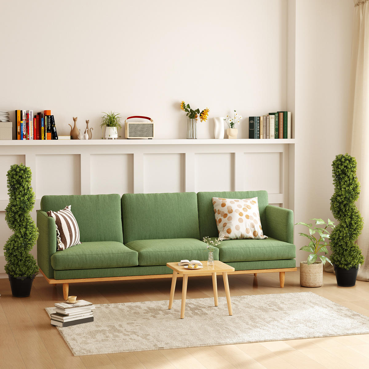 2ER-SET Künstlicher Spiral-Buchsbaum, 90 cm Kunstbaum, Kunstpflanze Grün - Schwarz/Grün, Kunststoff (90cm) - HOMCOM