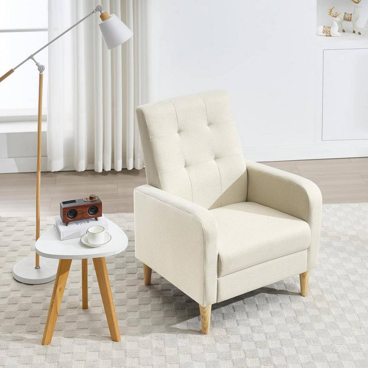 RELAXSESSEL mit Massivholzbeinen, Leinen, Beige - Beige, Holz/Holzwerkstoff (68/90.5/76cm) - Woltu