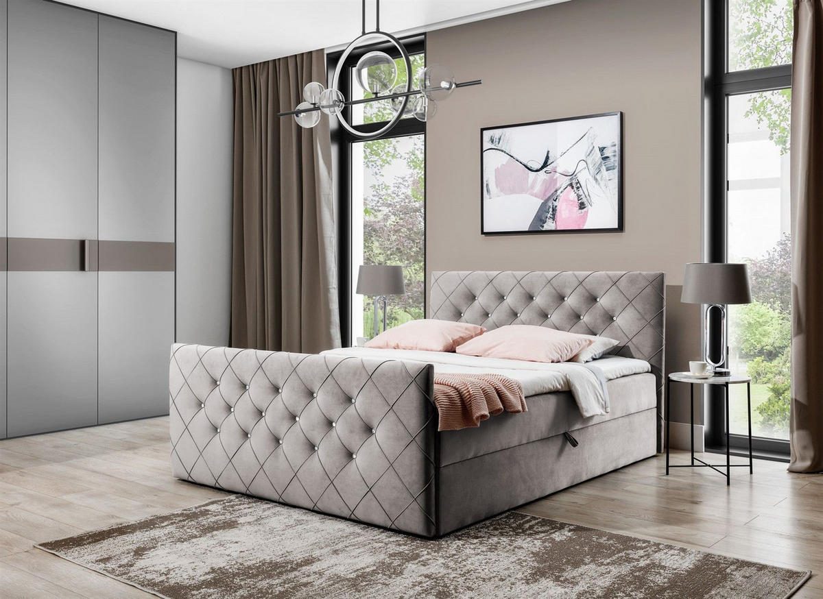 BOXBETT Eivor In Magic Velvet - Taupe, Holzwerkstoff/Textil (160/200cm) - Fun Möbel