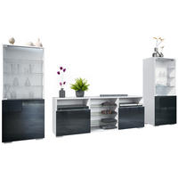 WOHNWAND Granada Schwarz Hochglanz - Schwarz Hochglanz, Holzwerkstoff (286/122.5/35cm) - Vladon