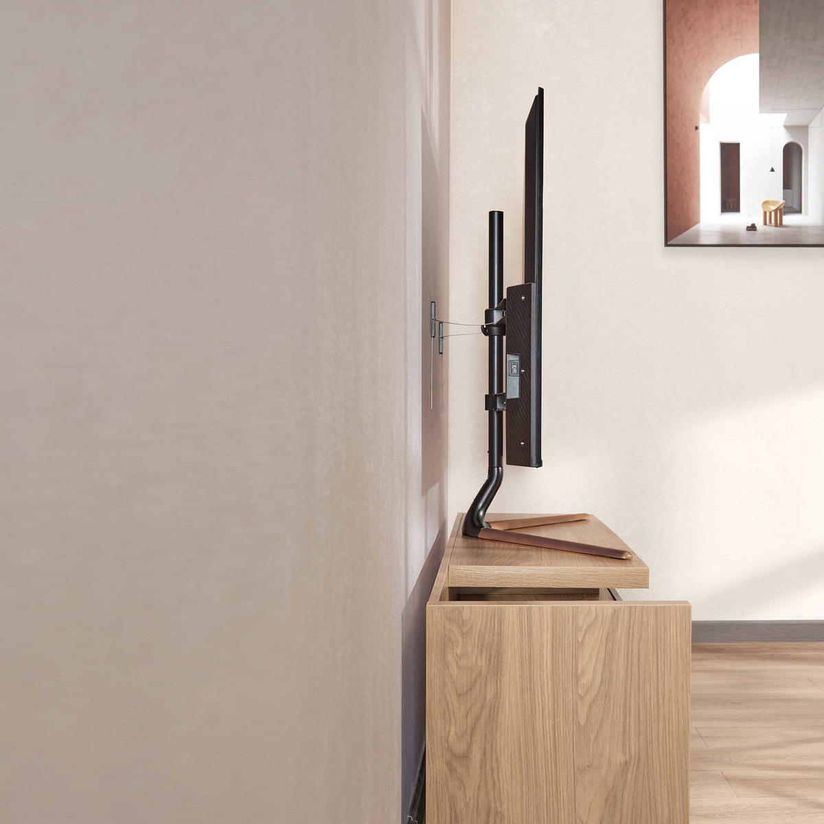 TV-STANDFUSS Ystad - Buchefarben/Schwarz, Holz/Kunststoff (97/76.5/35cm) - pro.tec