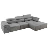 ECKSOFA RILASSO L Hellgrau Velvet - rechts - Hellgrau/Schwarz, Kunststoff/Textil (174/296cm) - MKS