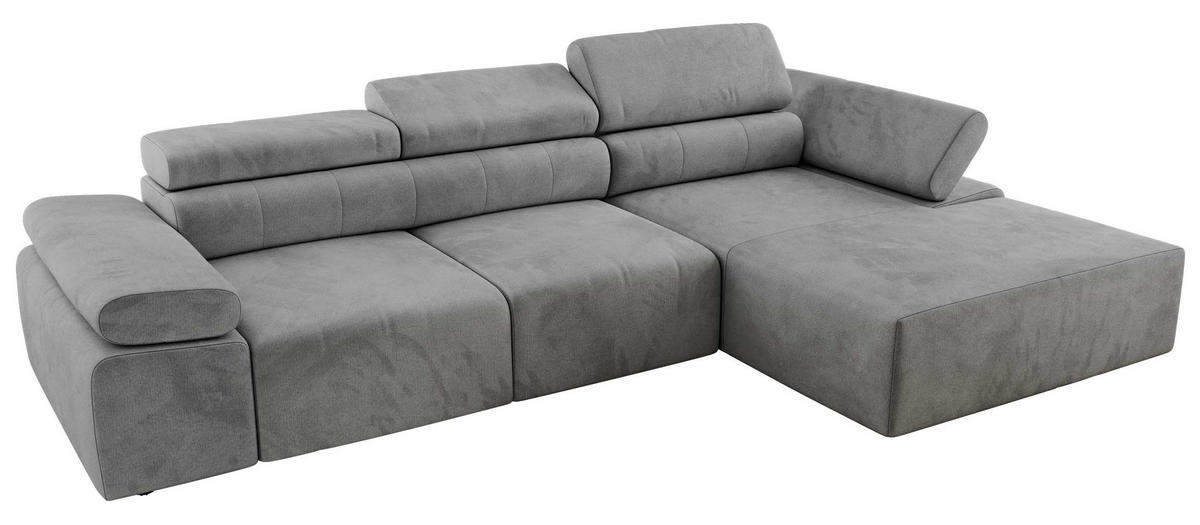 ECKSOFA RILASSO L Hellgrau Velvet - rechts - Hellgrau/Schwarz, Kunststoff/Textil (174/296cm) - MKS