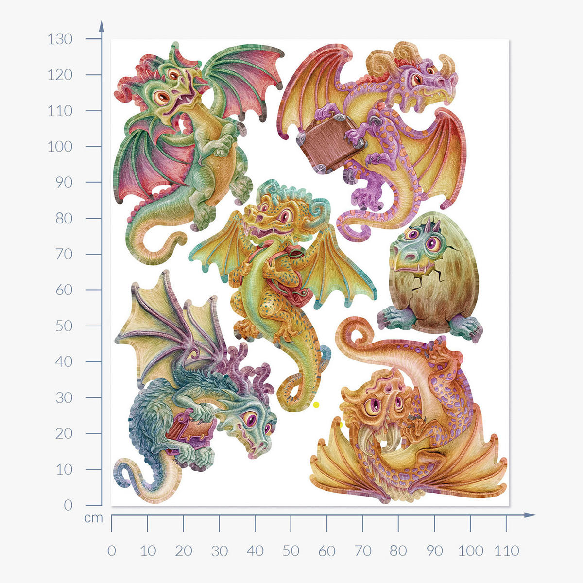 WANDAUFKLEBER 130x111cm - Kleine Drachen - Multicolor, Kunststoff (130/111/0.1cm) - Wallfluent