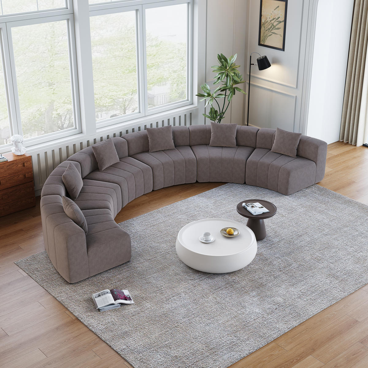 SITZGARNITUR Geschwungen modular 6-Sitzer mit 2 Kissen, DE-42718, Grau - Grau, Textil (444.5/73.6/83.5cm) - ComfortXL