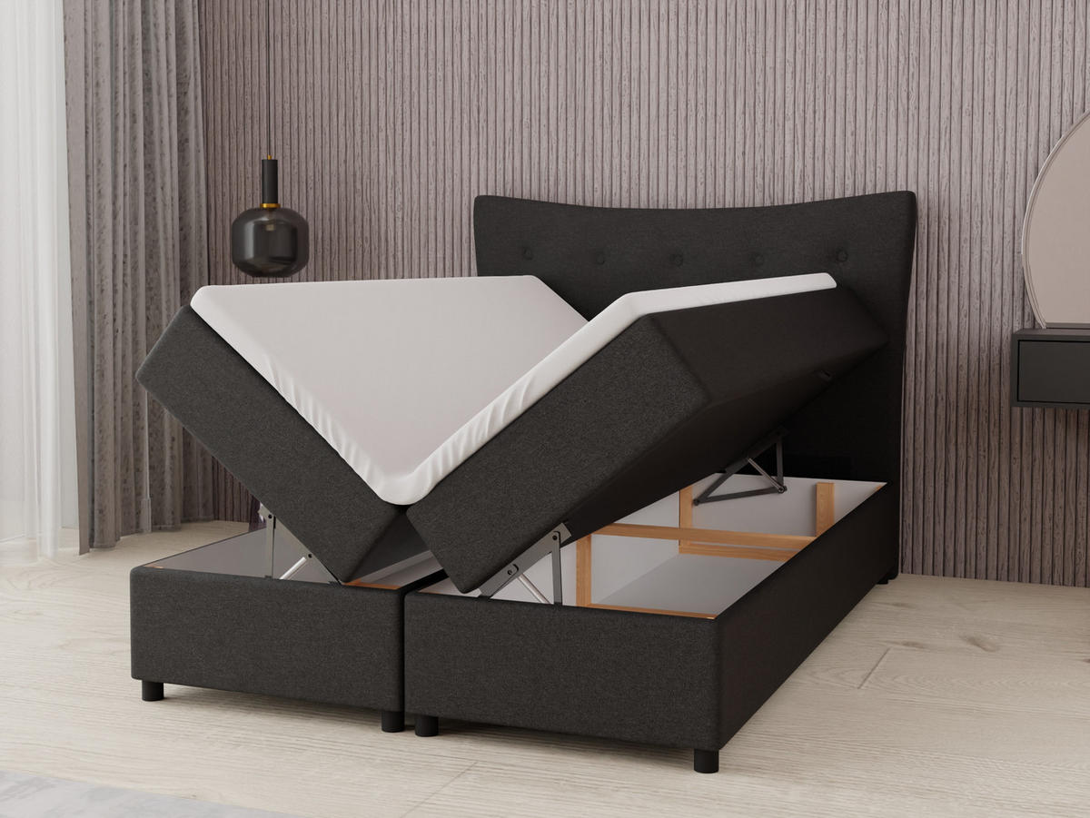 BOXBETT Nevada 140 x 200 cm Doppelbett mit hochwertiger Bonell-Matratze und Topper - schwarz - Schwarz, Holz (140/200cm) - Panda Möbel