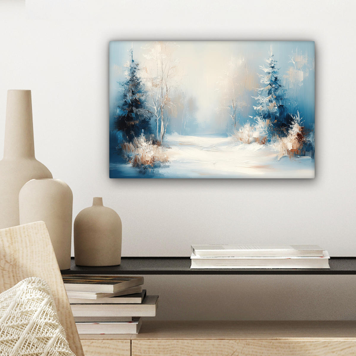 LEINWANDBILD Wald - Winter - Natur - Abstrakt - Schnee Deko Schlafzimmer 30x20 cm - Weiß, Textil (30/20cm) - MuchoWow