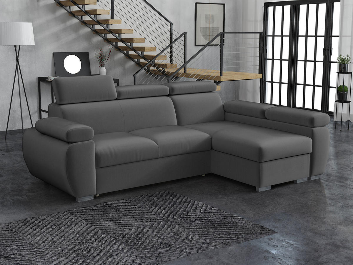 ECKSOFA Boston Mini, Seite: Rechts - 2R+LC - Chromfarben/Grau, Holz/Textil (255/170cm) - MIRJAN24