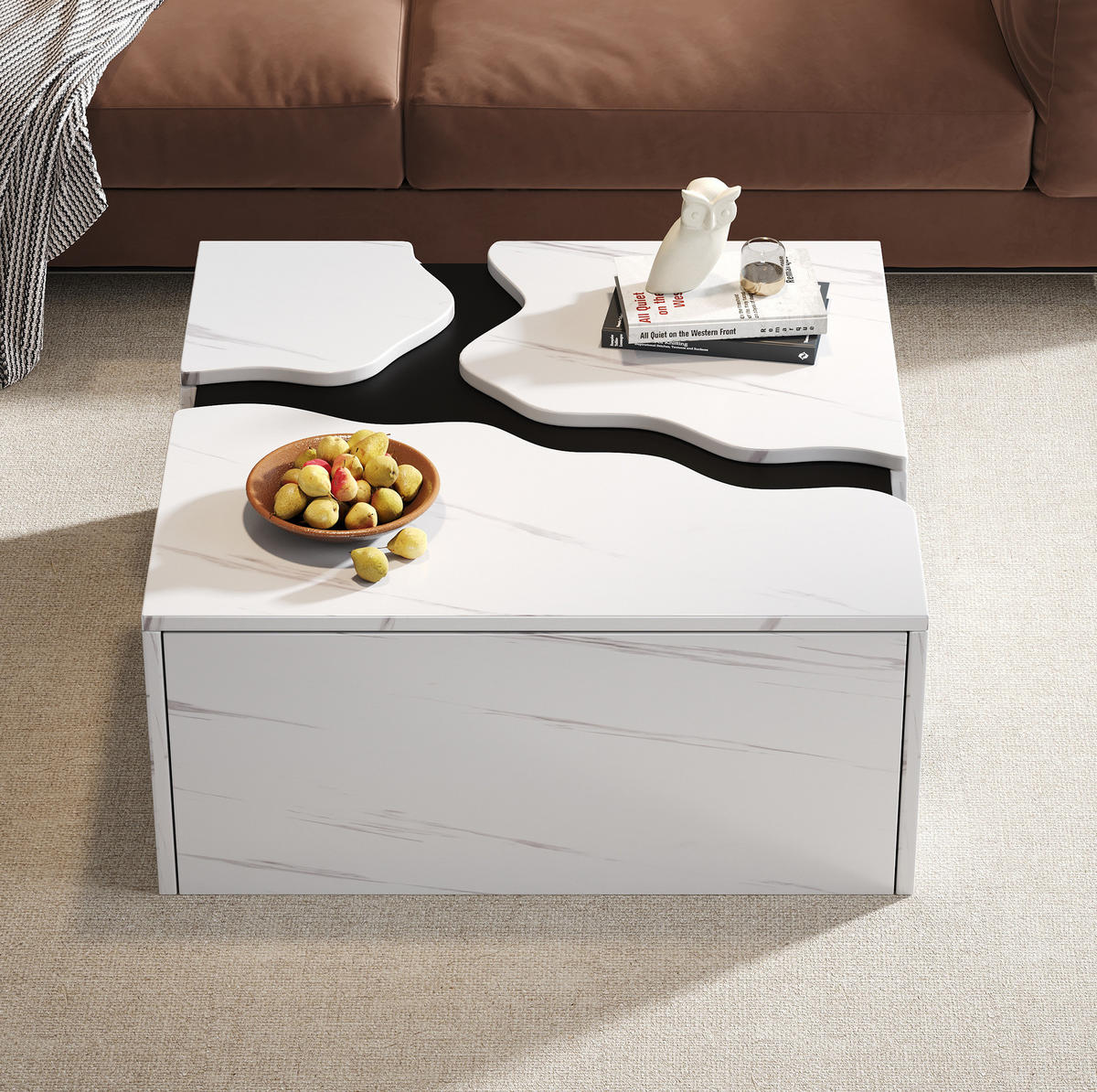 COUCHTISCH 70/70/31 cm mit Schublade und Marmoroptik im geometrischen Design, Weiß - Weiß, Holzwerkstoff (70/70/31cm) - Redom