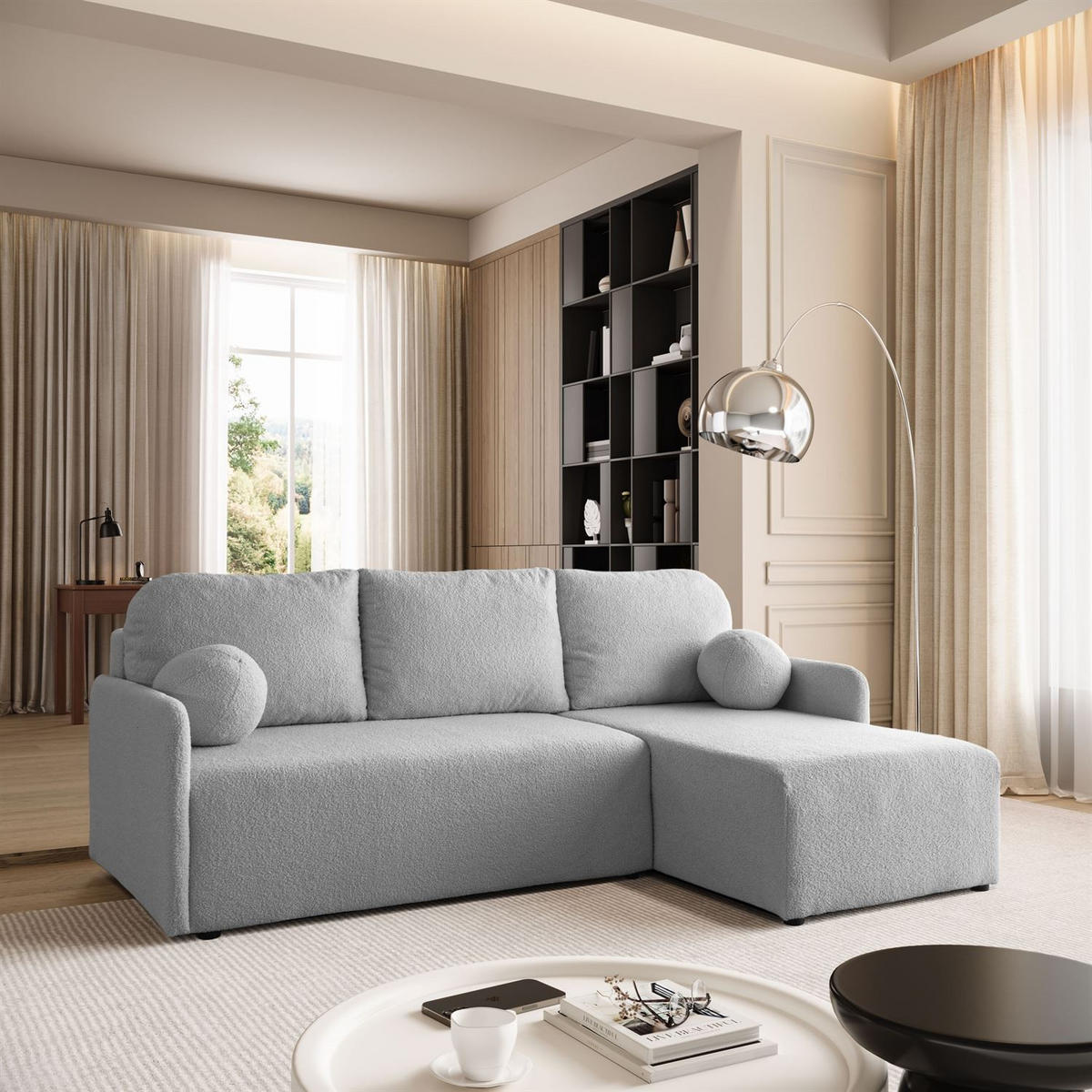 ECKSOFA CUDDLE mit Schlaffunktion und Bettkasten, Quelle 83 - Hellgrau, Textil (213/145cm) - Lookway