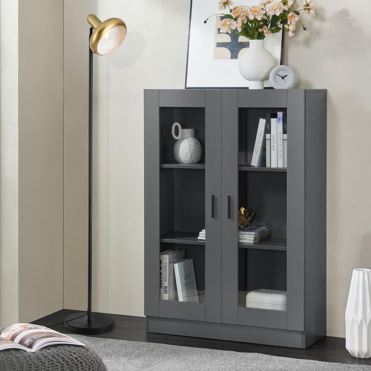 STEHLEUCHTE Namsos - Goldfarben/Schwarz, Metall (25/25/156cm) - lux.pro