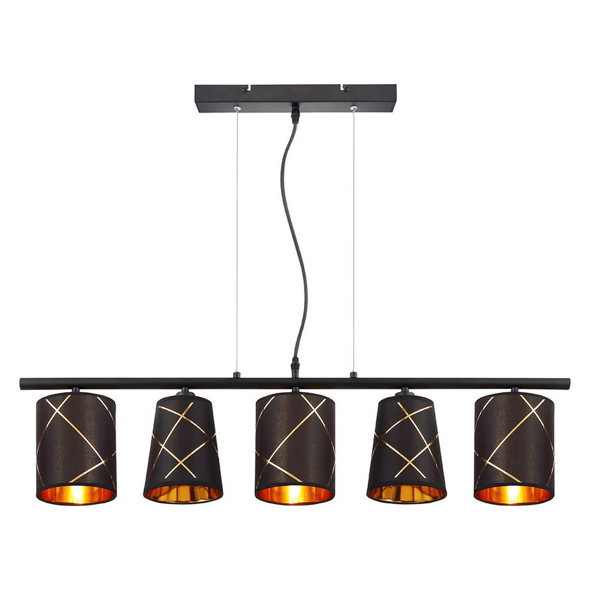 LED HÄNGELEUCHTE BEMMO Metall Schwarz Goldfarben - Schwarz, Metall (90/13/140cm)