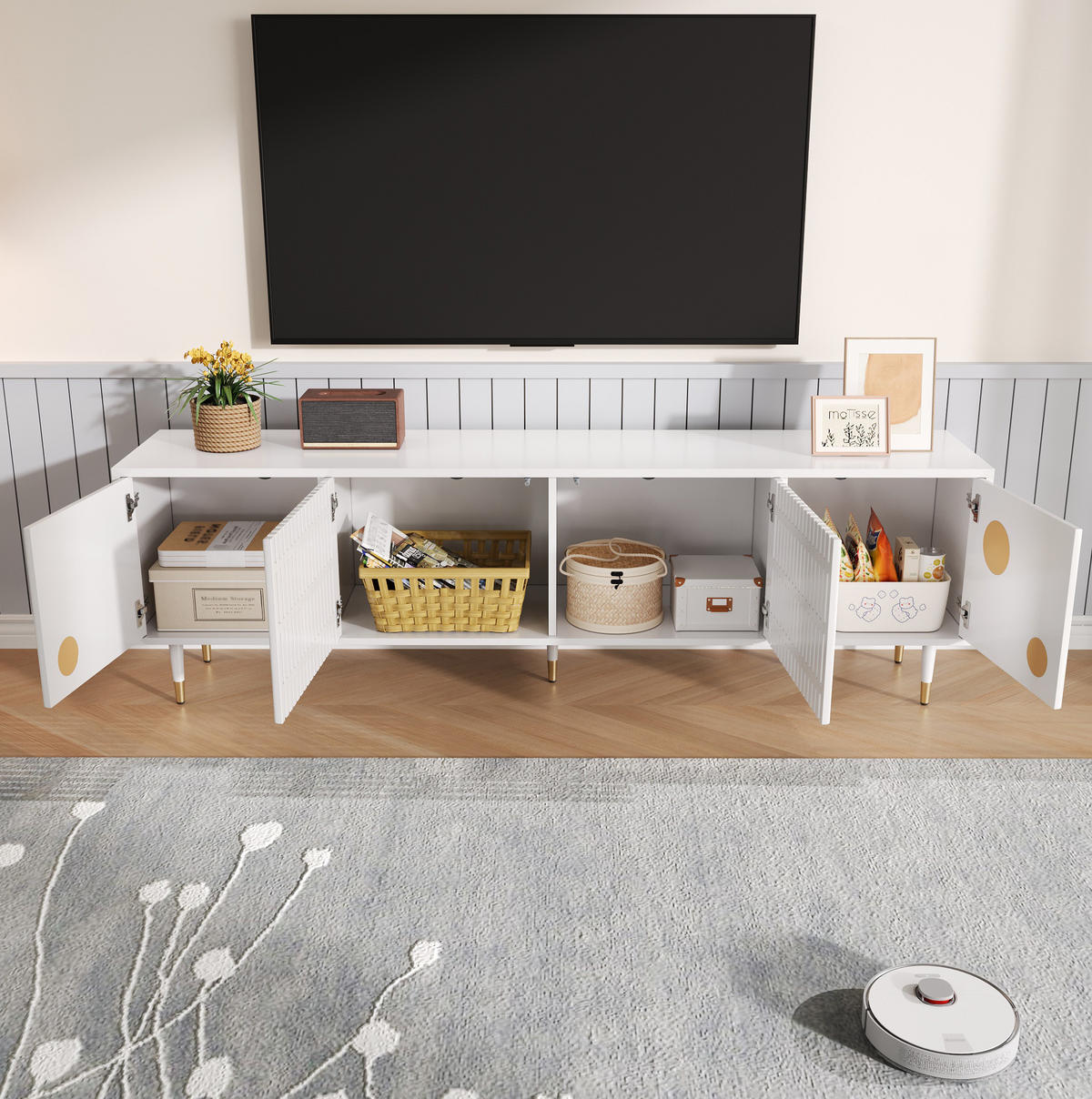 TV-LOWBOARD 170/36/54 cm mit 4 Türen und Kabeldurchlass in Weiß - Weiß, Holzwerkstoff (170/54/36cm) - BEAOK