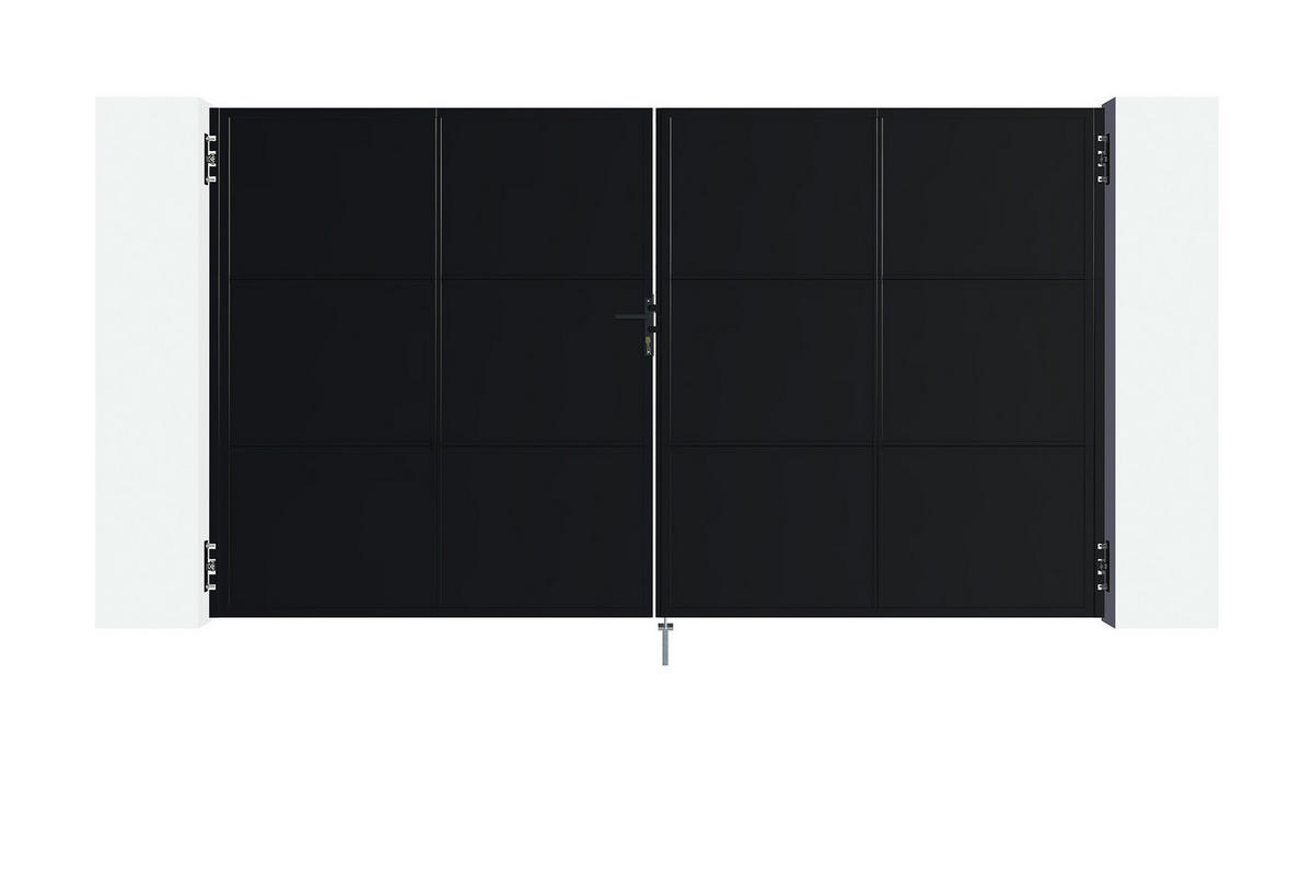 STAHLFLÜGELTOR Nali Mattschwarz 3,5m H.200cm - Schwarz, Metall (343/200cm) - Casanoov