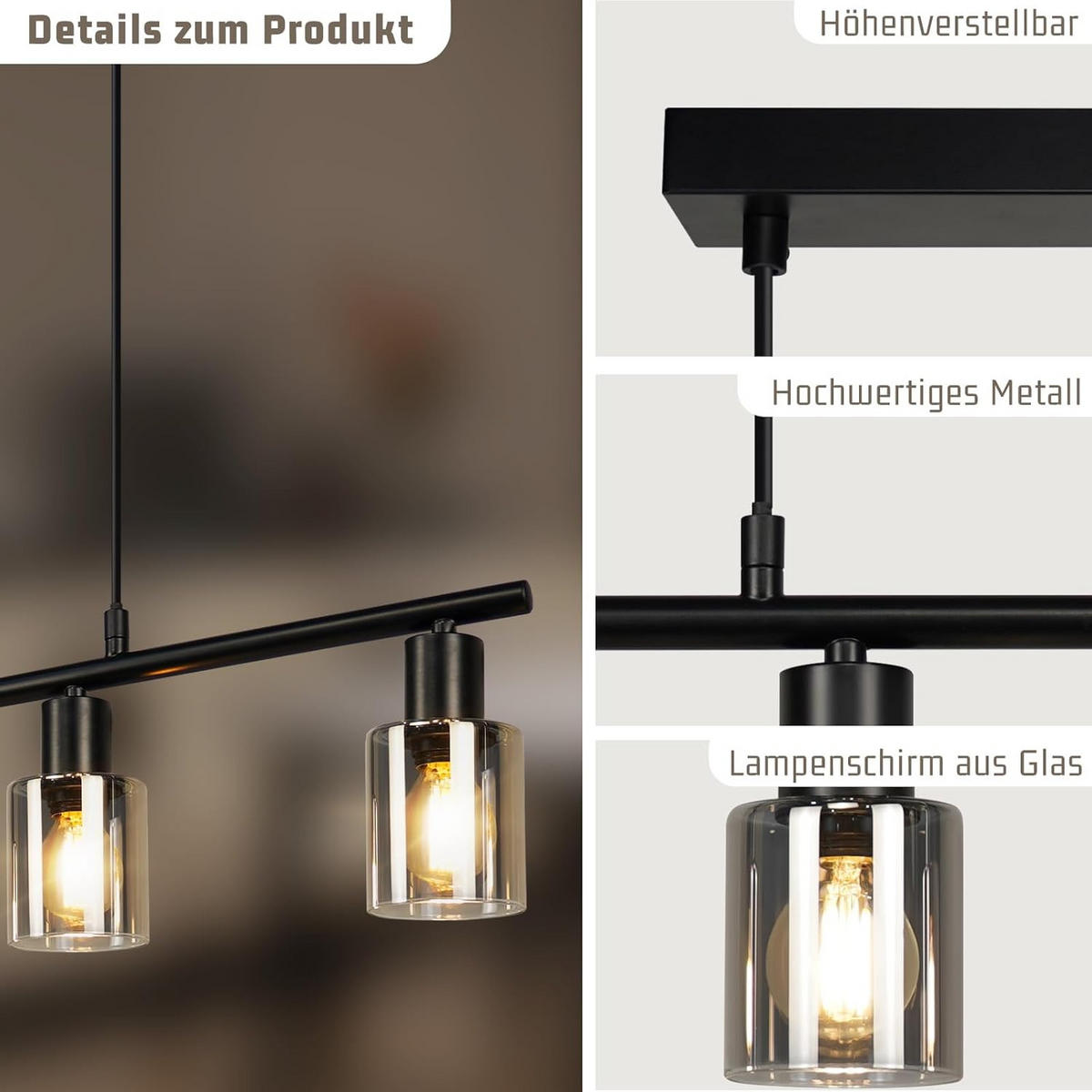 HÄNGELEUCHTE Myrm 140/30/68.5 cm - Schwarz, Metall (68.5/140/30cm) - ZMH