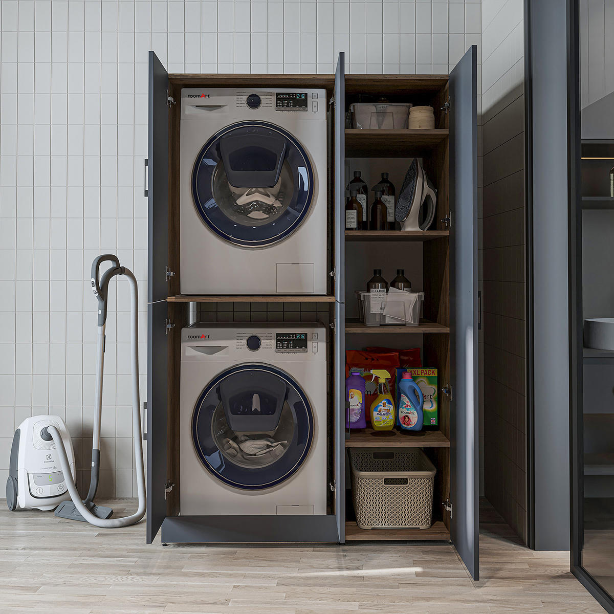 WASCHMASCHINENSCHRANK DORA-II 115cm Breit, 186cm Hoch - Anthrazit, Holzwerkstoff (115/186/73.8cm)