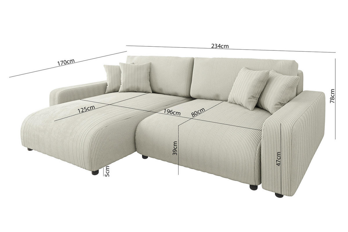ECKSOFA Emma Beige Cord - Ottomane links - Beige, Textil (234/170cm) - S-Style Möbel