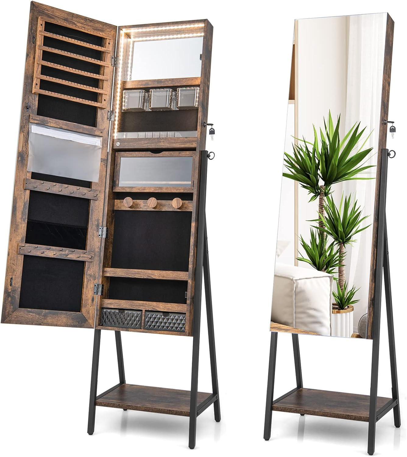 Costway Schmuckschrank Alteiche 42x157x37 cm
