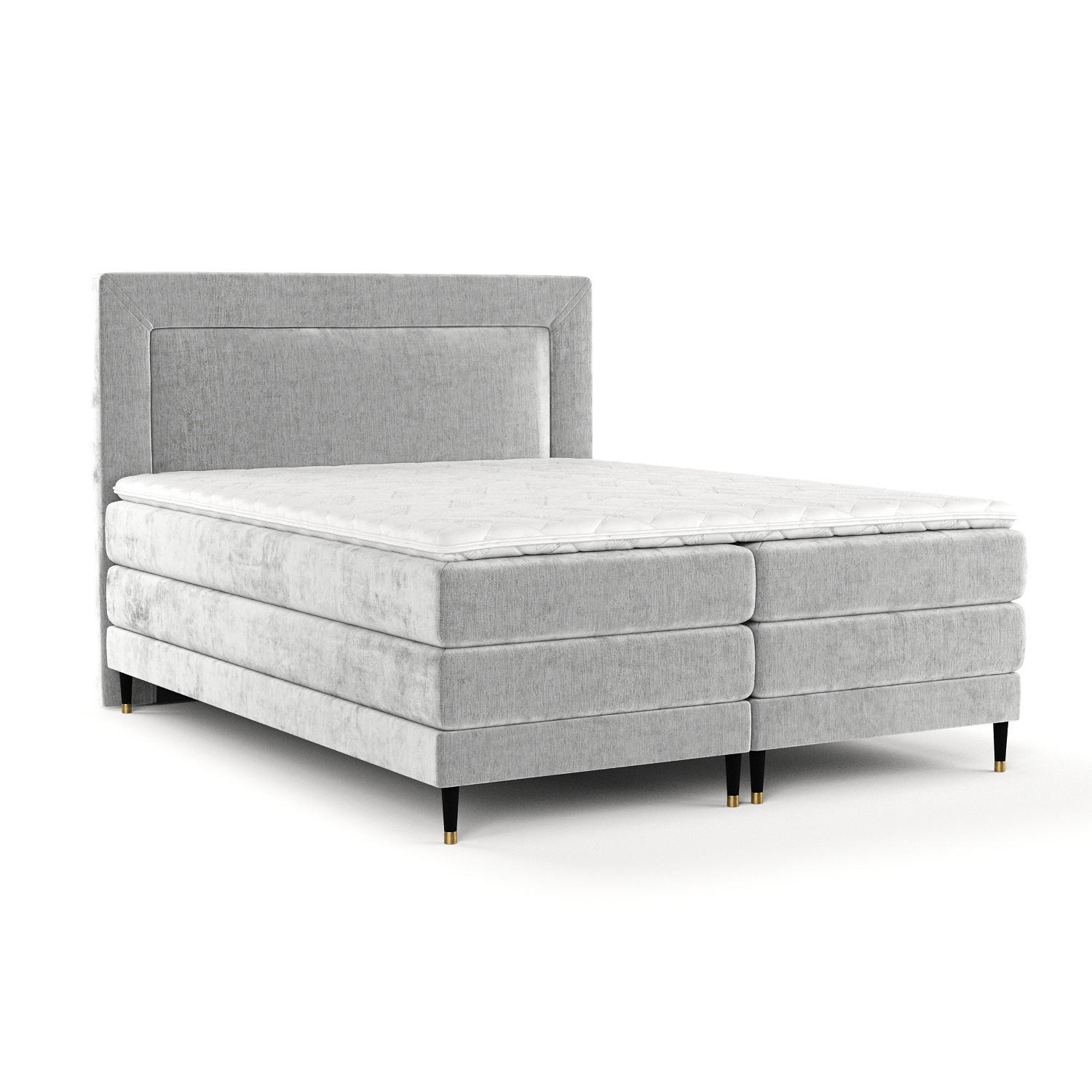 BOXSPRINGBETT Madame Hellgrau 160/200 cm mit Matratzen und Topper - Hellgrau/Schwarz, Holz/Holzwerkstoff (160/200cm) - Maison de Reve