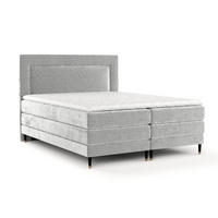 BOXSPRINGBETT Madame Hellgrau 160/200 cm mit Matratzen und Topper - Hellgrau/Schwarz, Holz/Holzwerkstoff (160/200cm) - Maison de Reve