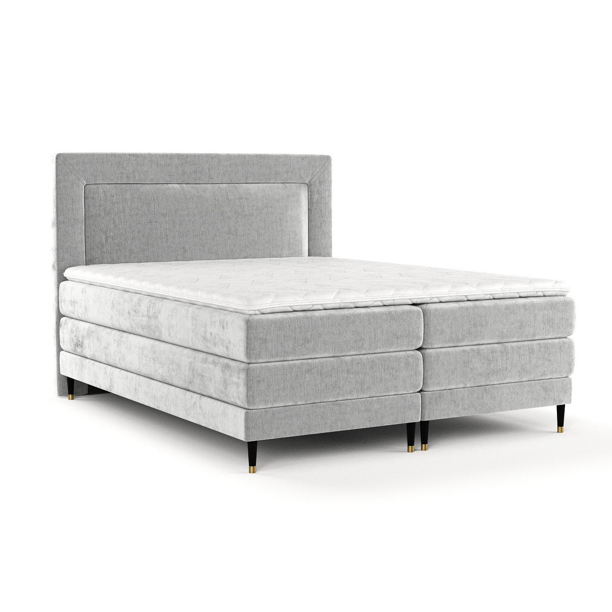 BOXSPRINGBETT Madame Hellgrau 160/200 cm mit Matratzen und Topper - Hellgrau/Schwarz, Holz/Holzwerkstoff (160/200cm) - Maison de Reve