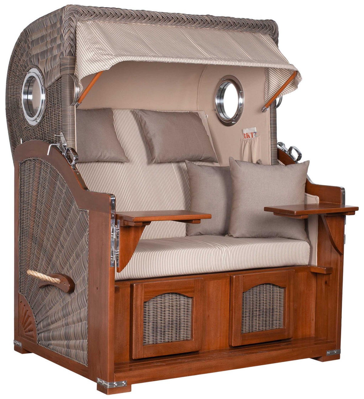 STRANDKORB 2-Sitzer Düne Mahagoni - Taupe/Braun, Holz/Metall (125/170/80cm) - Mr. Deko