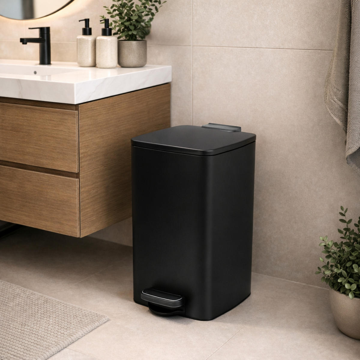 MÜLLEIMER 50 Liter mit Softclose & Fußpedal - Schwarz, Metall (41.5/67.5/49cm) - PROREGAL