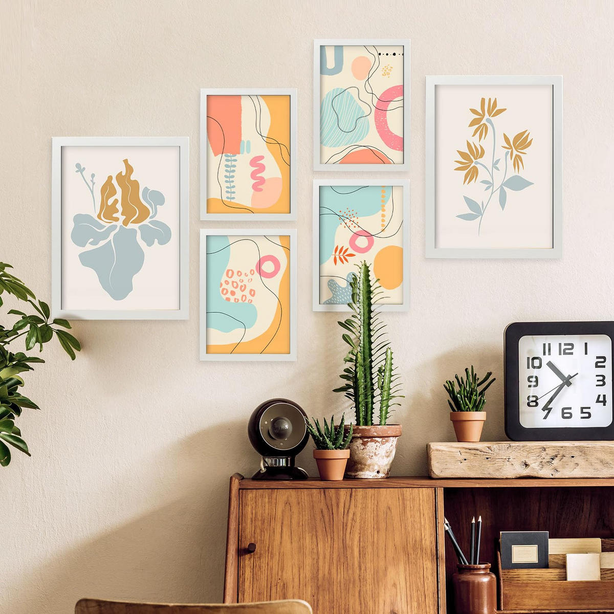 POSTER Set Mit 6 Ethikstile 2 In Blume Zusammenfassung Ästhetische Dekorative Gemälde Für Ihr Wohnzimmer, Schlafzimmer, Zuhause A3 & A4 Weißer Rahmen - Weiß, Papier (29/3cm) - Nacnic