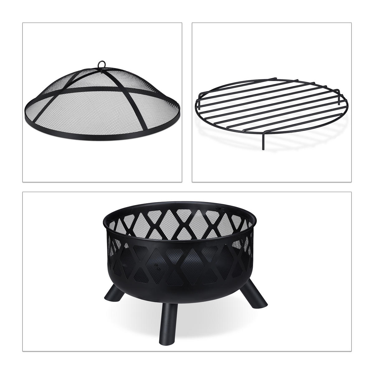 FEUERSCHALE - Schwarz, Metall (62/58/62cm) - Relaxdays