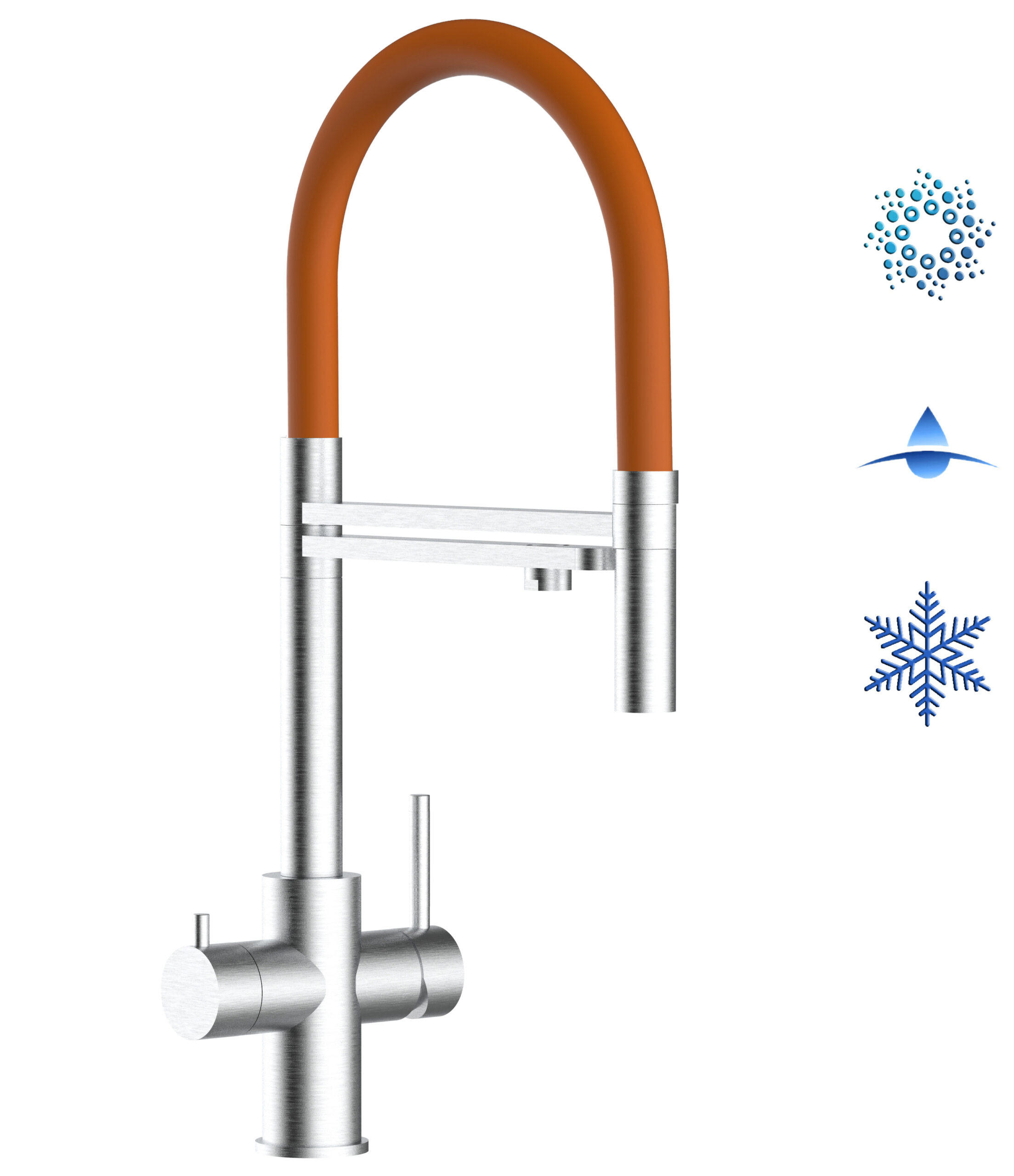 5-WEGE-KÜCHENARMATUR, Edelstahl Massiv aus Chirurgenstahl, Gebürstet und Orange, 2-Strahl-Brause - Orange, Metall (24/52.5/24cm) - VIZIO