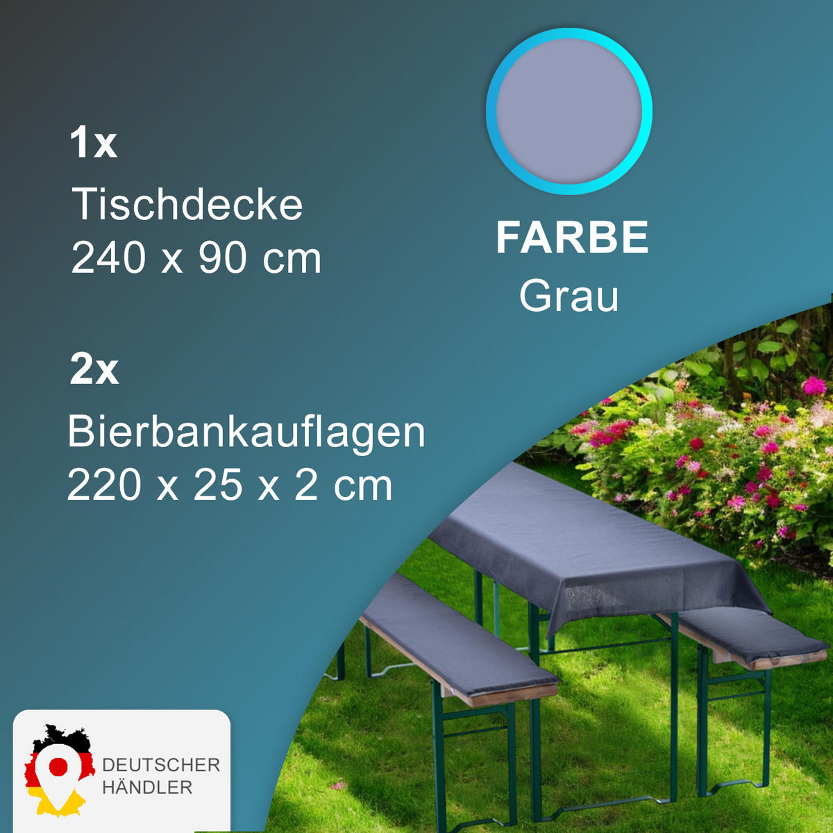 BIERBANKAUFLAGEN Set 240x90 cm Grau - Grau, Textil (90/240cm) - NYVI