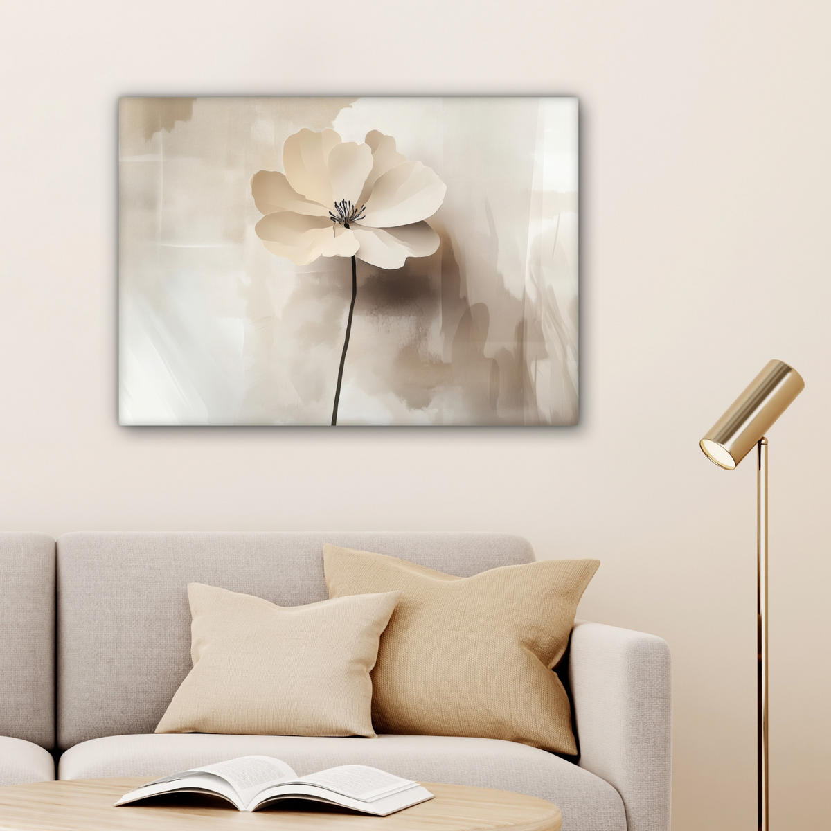 LEINWANDBILD Blume - Beige - Farbe - Schatten Wandbilder 80x60 cm - Creme, Textil (80/60cm) - MuchoWow