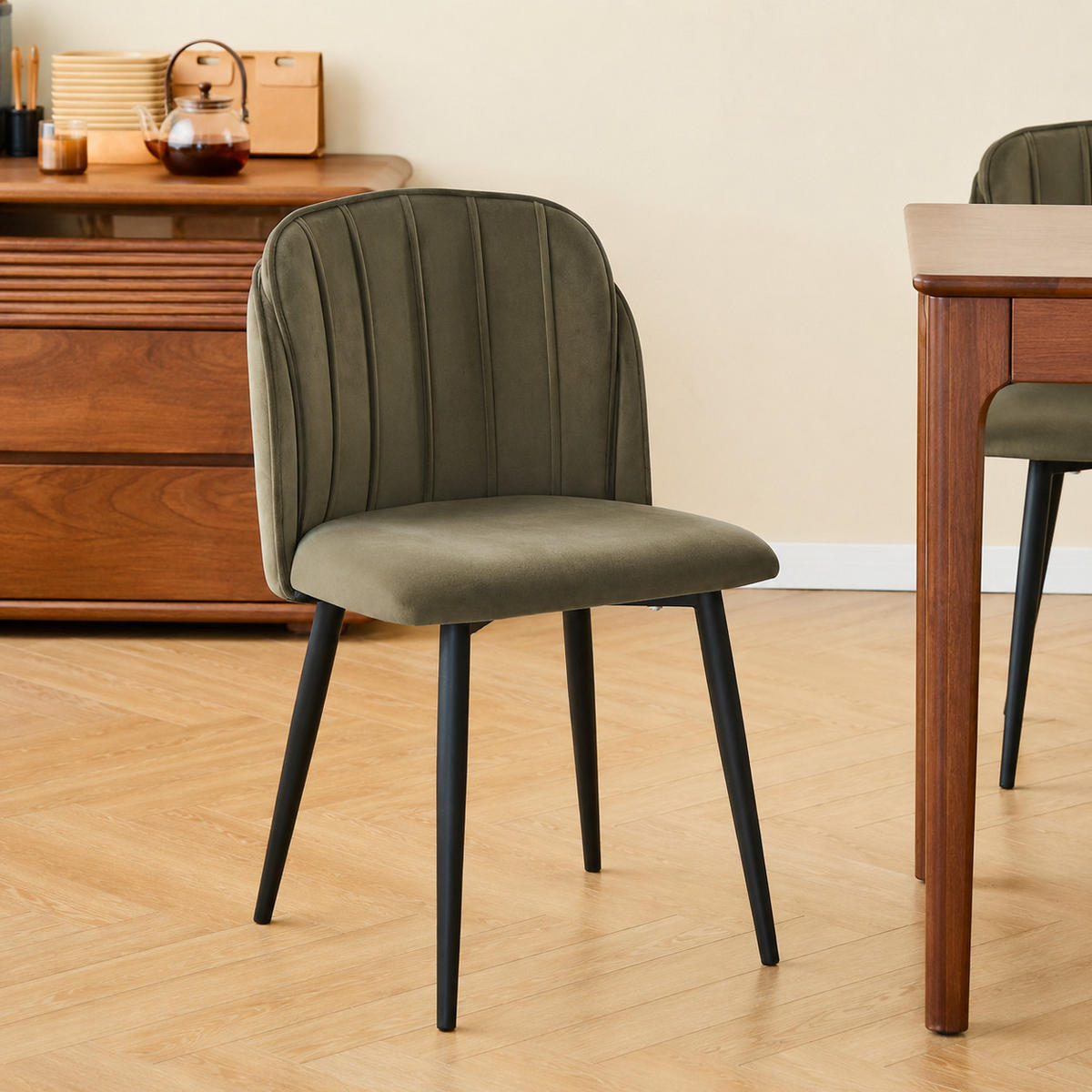 STUHL 2er-Set Samt Grün - Grün, Textil (51/85/53cm) - Nordlys