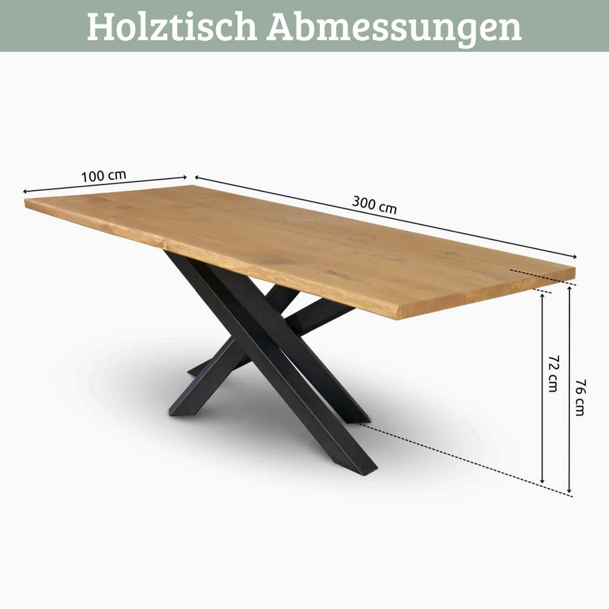 ESSTISCH Massivholz mit Baumkante RAGNAR 300x100 cm Eichenholz T-Spider Gestell - Braun, Holz/Metall (100/300/76cm) - DELUKE