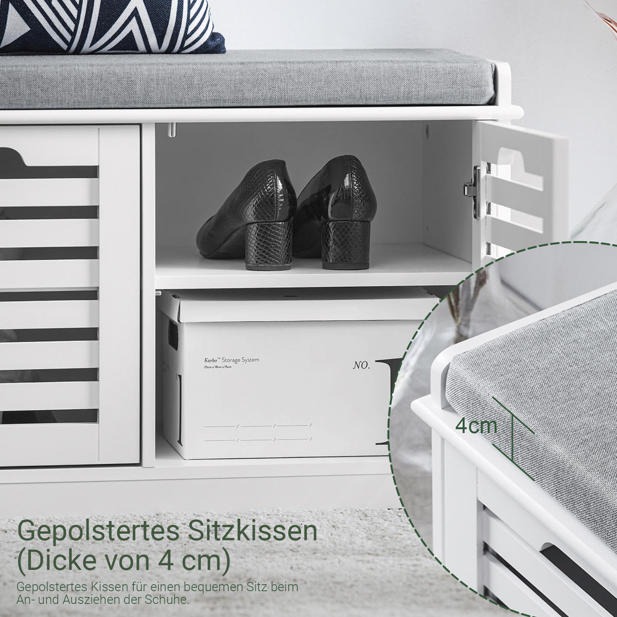 SCHUHBANK Weiß - Weiß, Holzwerkstoff (71/43/35cm) - SoBuy