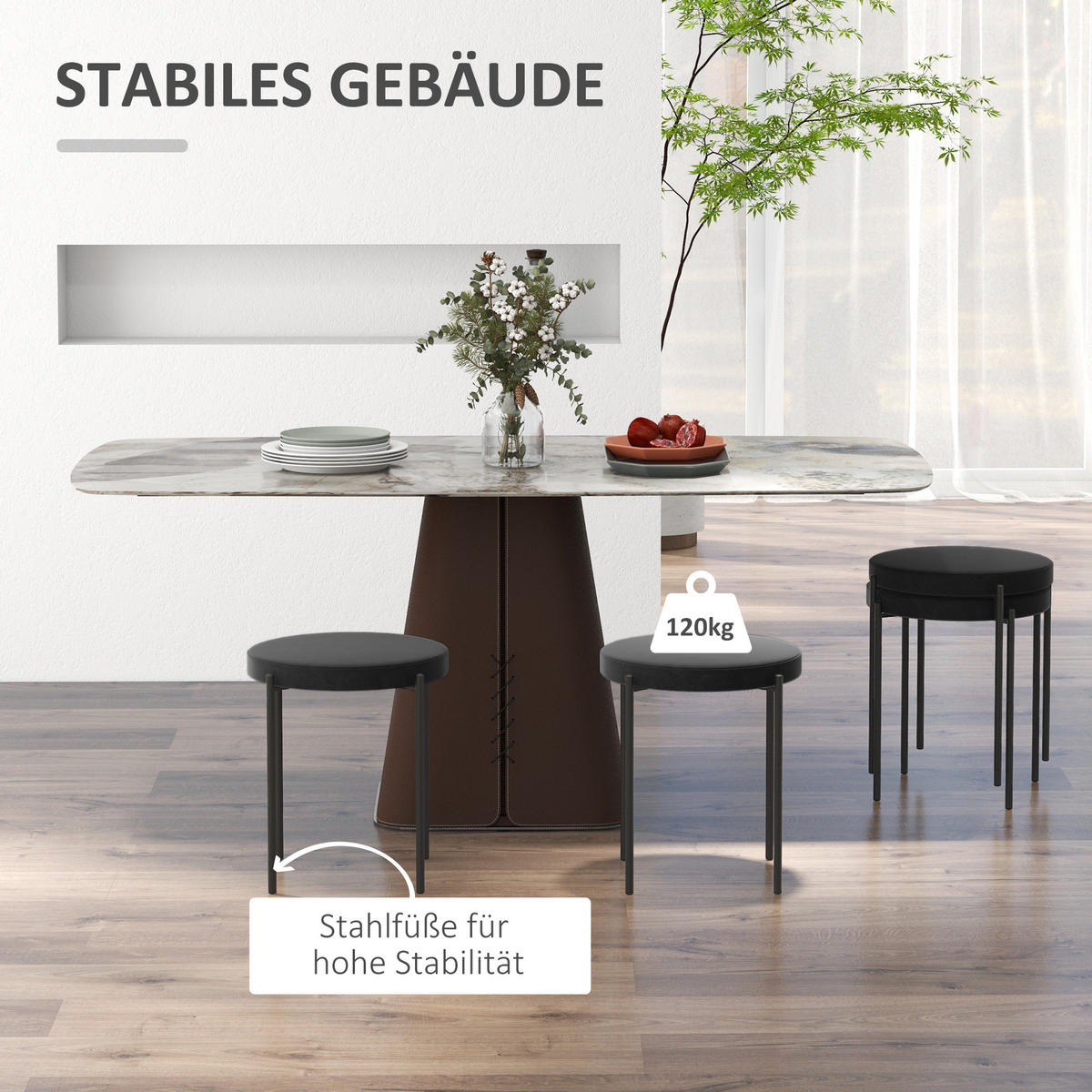 STAPELHOCKER DE-35960 4er Set mit Samtbezug Schwarz - Schwarz, Metall (41.5/46/41.5cm) - ComfortXL