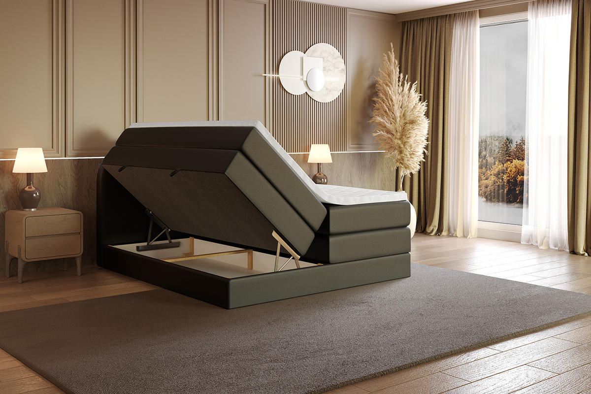 BOXSPRINGBETT mit Matratze und Lattenrost - NOX KING-120x200 - Schwarz - Schwarz, Holzwerkstoff (120/200cm) - ALTDECOR