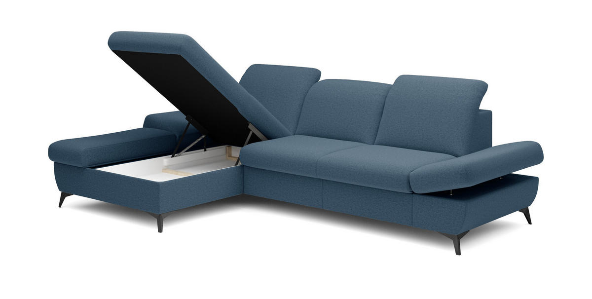 ECKSOFA FELICE L-S Dunkelblau Geflochtener Stoff mit Schlaffunktion - Dunkelblau, Holz (284/166cm) - MASSENO