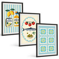 BILDER SET 3er Set - 40x60 cm Schwarzer Rahmen - Illustrationen von Küchen im mediterranen Stil - Schwarz, Kunststoff (40/60cm) - TULUP